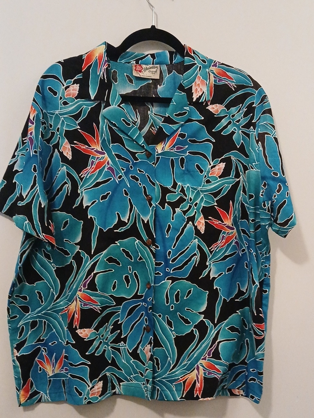 Hilo Hattie's The Hawaiin ORIGINAL Turquoise & Black Shirt Vintage LARGE